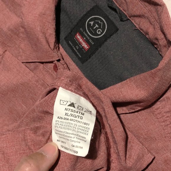 Wrangler ATG Mens Size XL Pink Outdoor Regular Fit Short Sleeve Classic Shirt - Picture 5 of 8